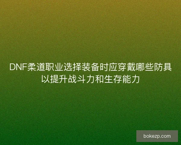 DNF柔道职业选择装备时应穿戴哪些防具以提升战斗力和生存能力